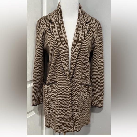J CREW SOPHIE OPEN FRONT SWEATER BLAZER IN HICKORY CHEVRON SIZE XS - Picture 3 of 5